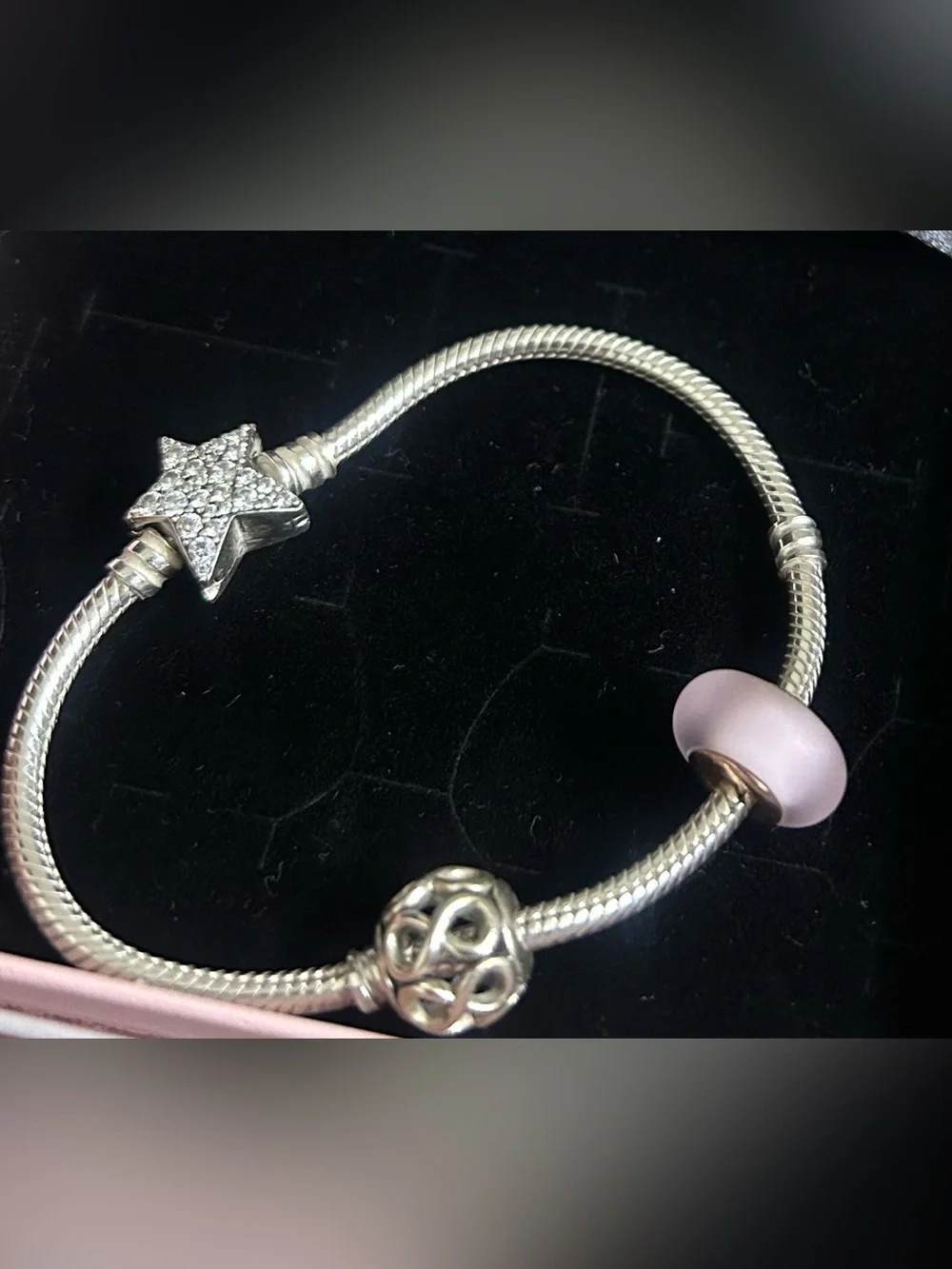 Pandora Silver Star Charm Bracelet with Pink Glass Bead